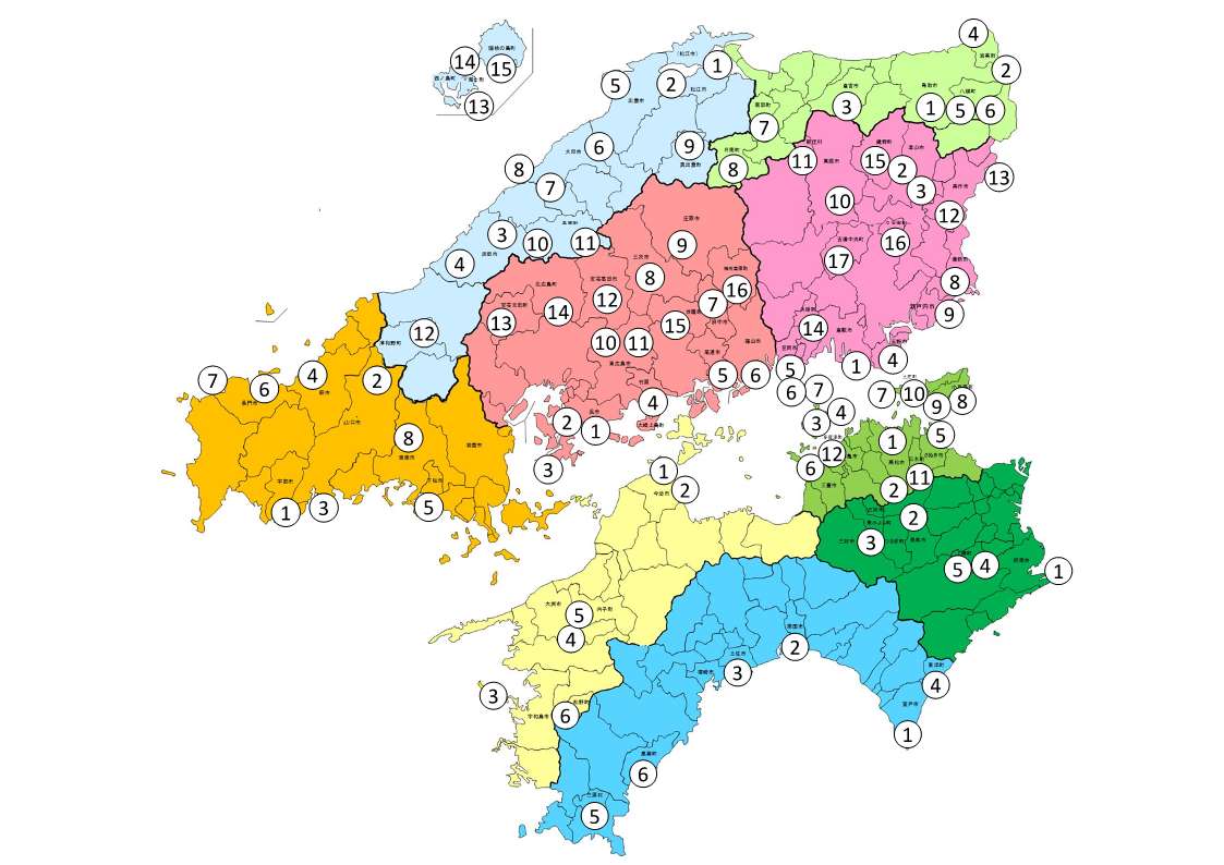 中国四国管内農泊地図