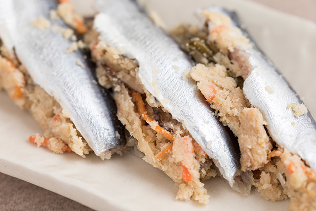 Iwashi no unohana zuke(Pickled sardines with soy pulp)