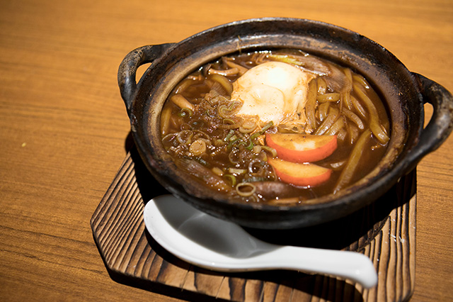 Miso-nikomi Udon (’Udon’ Thick Wheat Noodle Simmered with Miso )