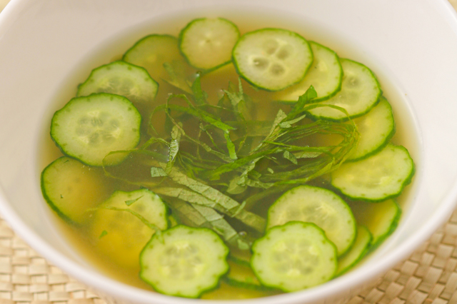 Hiyashi-shiru-Miso-jitate (chilled soup with miso)
