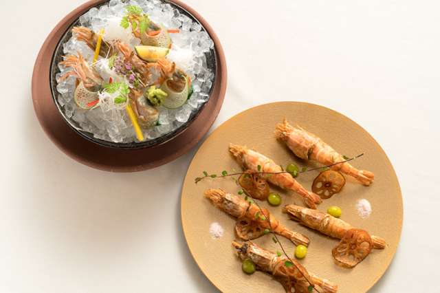 Mosaebi no sashimi (Thinly sliced raw fish of Mosa shrimp)