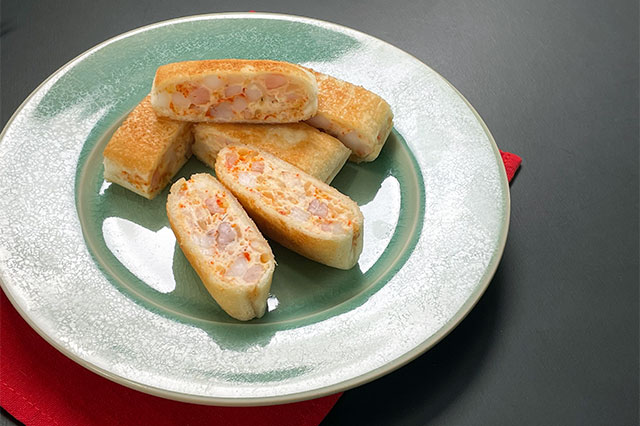 Hatoshi (Fried bread with shrimp paste)
