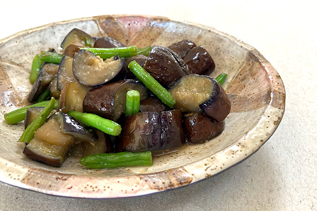 Nasu to Ingen no Abura Miso (stir-fried eggplants and green beans with miso)