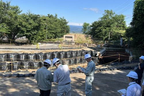 柴山潟排水機場附帯水路突発事故仮復旧の説明