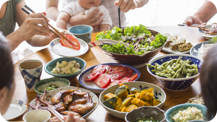 食卓をかこっている画像