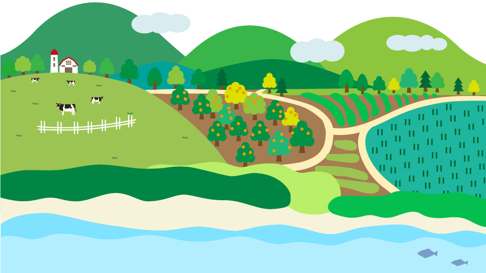 農村、山村、漁村の風景イラスト