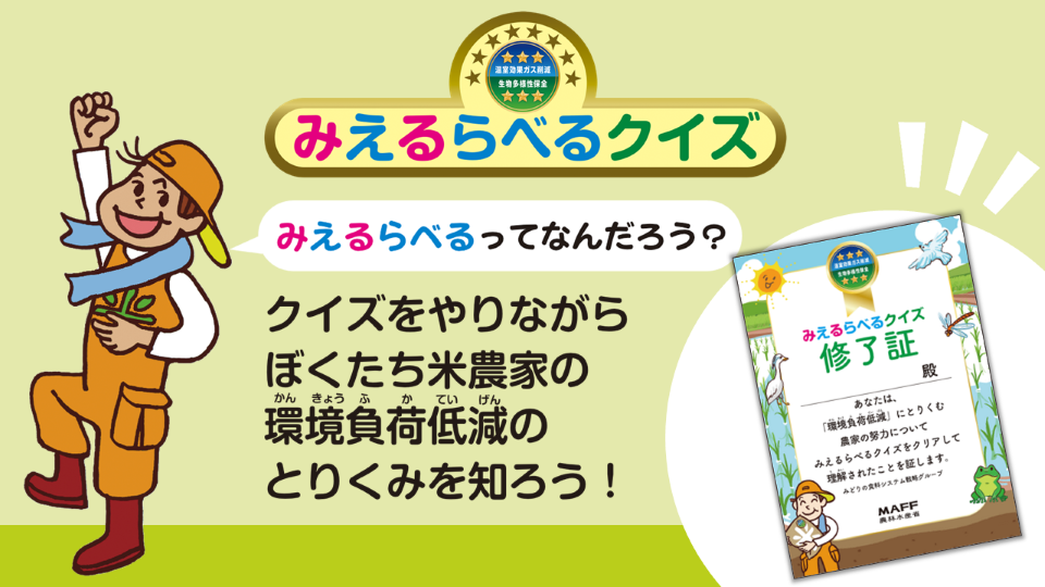 みえるラベルクイズの説明と修了証