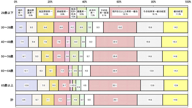 20年3月営農類型別認定状況（年齢階層別）グラフ