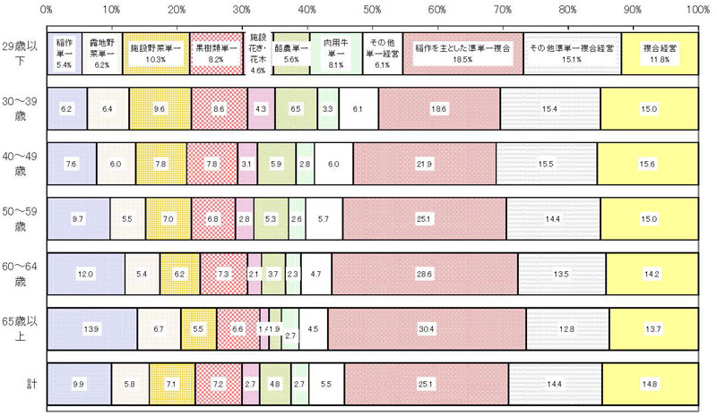 21年3月年齢階層別・営農類型別認定状況