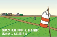 無風又は風が弱いときに散布