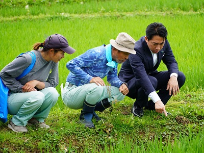 白米（しろよね）千枚田の復旧状況を調査する小泉農林水産大臣