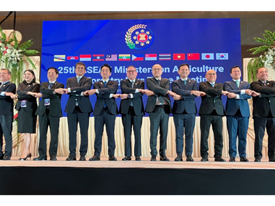 第25回ASEAN＋3農林大臣会合の出席者と記念撮影を行う小泉農林水産大臣（左から5人目）