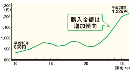 サラダの購入金額の推移(1人1年当たり)