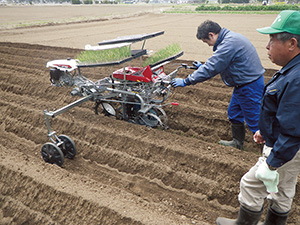 半自動式定植機のほか、ブームスプレヤーや乗用型収穫機などを支援制度で導入