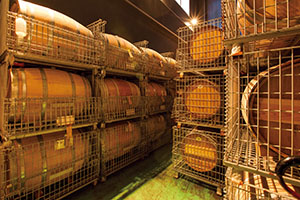 樽に移されてセラーで寝かされる赤ワイン。静かな熟成の時がおいしいワインを育む