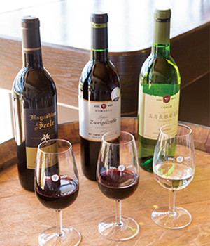 左から「ハヤチネゼーレ メルロー熟成樽2012」「シルバー ツヴァイゲルトレーベ2012」「五月長根葡萄園 リースリング・リオン2014」（すべてオープン価格）