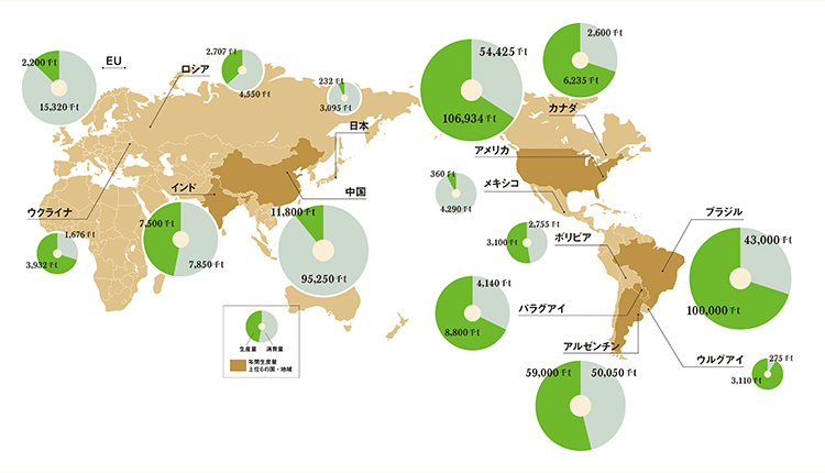 生産と消費量で見る世界の大豆事情