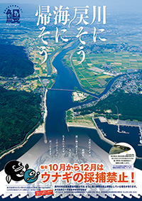 鹿児島県のウナギ採捕禁止のポスター。同県では、10~12月の内水面および海面でのウナギ採捕を禁止している。