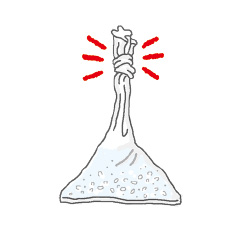 2.空気を抜いて袋をクルクルとねじり、上のほうを結ぶ。