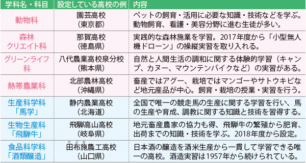 特徴的な学科名と学校設定科目