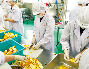 マーマレードの製造実習。1年次から食品製造に取り組むなど実践を重視。