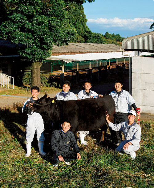 農業クラブ「肉用牛経営研究班」の15人が力を合わせて育てた未経産の雌牛「なつひめ1号」は地域の共進会でグランドチャンピオンに。