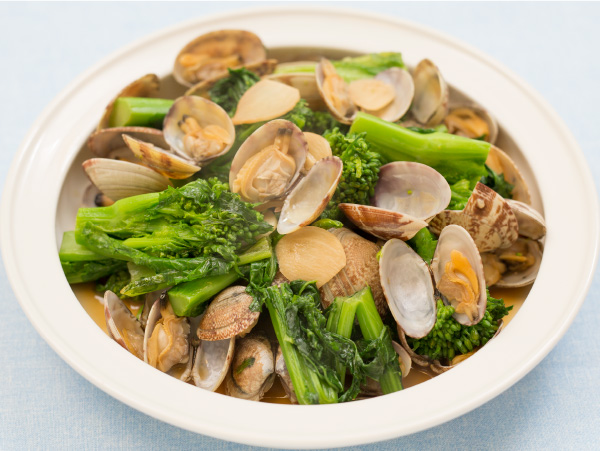 菜の花とあさりの和風ガーリック蒸し