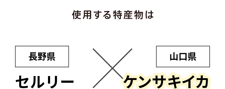 使用する特産物は 長野県 セルリー × 山口県 ケンサキイカ