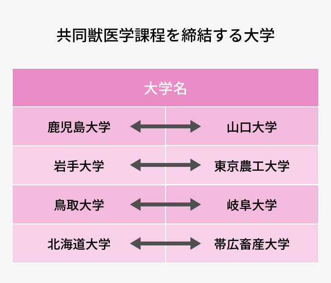 共同獣医学部・学科・協定を締結する大学