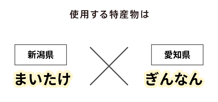 使用する特産物は 新潟県 まいたけ × 愛知県 ぎんなん