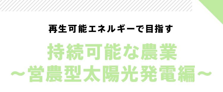 再生可能エネルギーで目指す 持続可能な農業 ~営農型太陽光発電編~