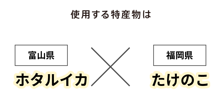 使用する特産物は 富山県 ホタルイカ × 福岡県 たけのこ