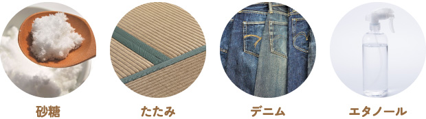 選択肢［砂糖 たたみ デニム エタノール］