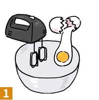 ボウルにたまごを割り入れ、ハンドミキサーで溶く