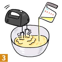 油を糸のようにたらして入れながら、撹拌して乳化させる