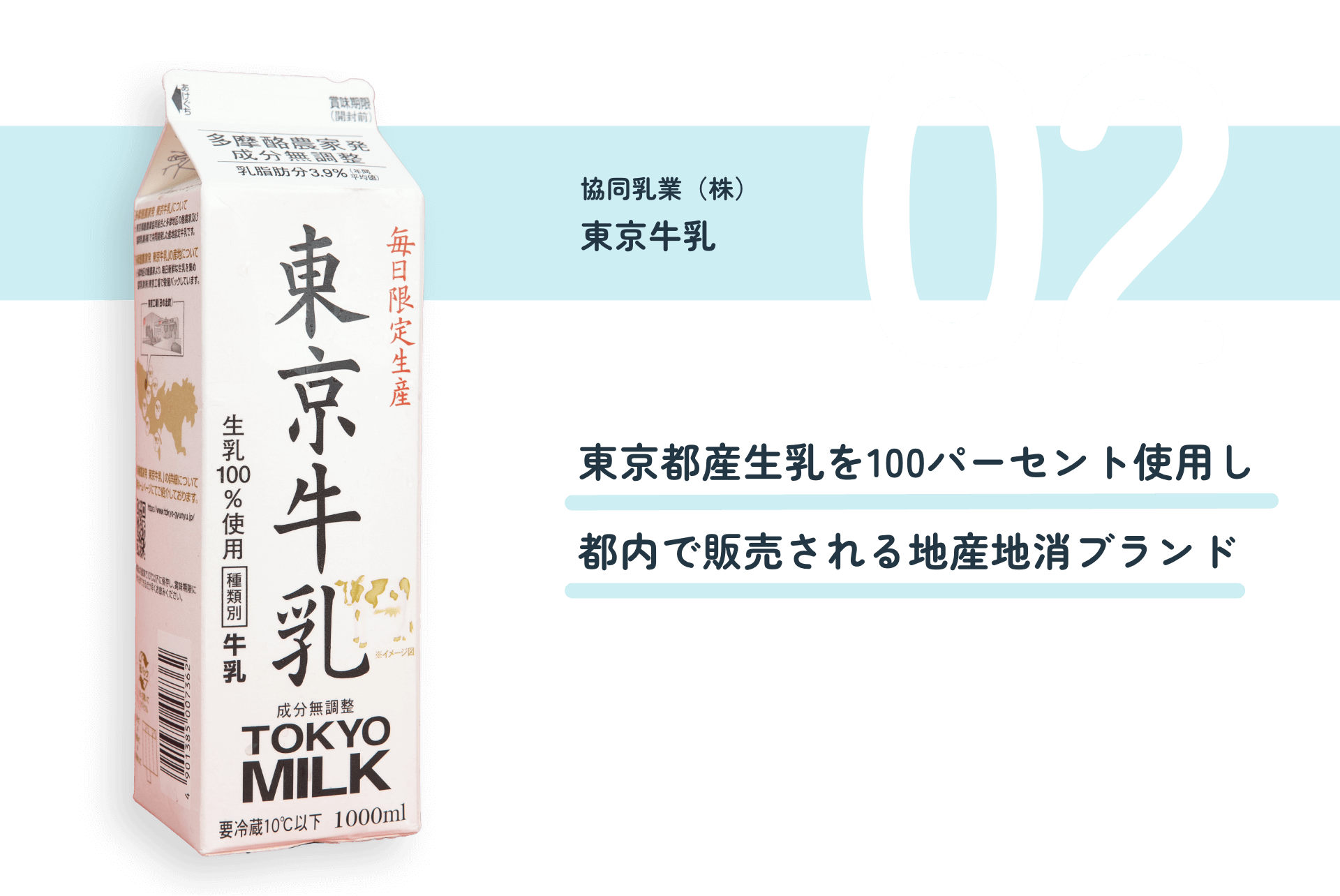 協同乳業（株）東京牛乳 東京都産生乳を100パーセント使用し都内で販売される地産地消ブランド
