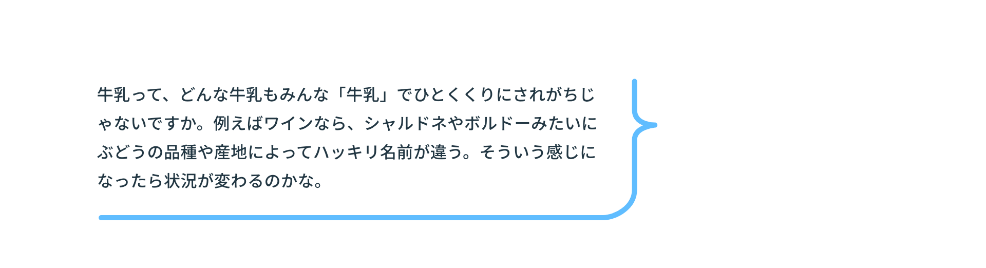 牛乳って、どんな牛乳もみんな「牛乳」でひとくくりにされがちじゃないですか。例えばワインなら、シャルドネやボルドーみたいにぶどうの品種や産地によってハッキリ名前が違う。そういう感じになったら状況が変わるのかな。