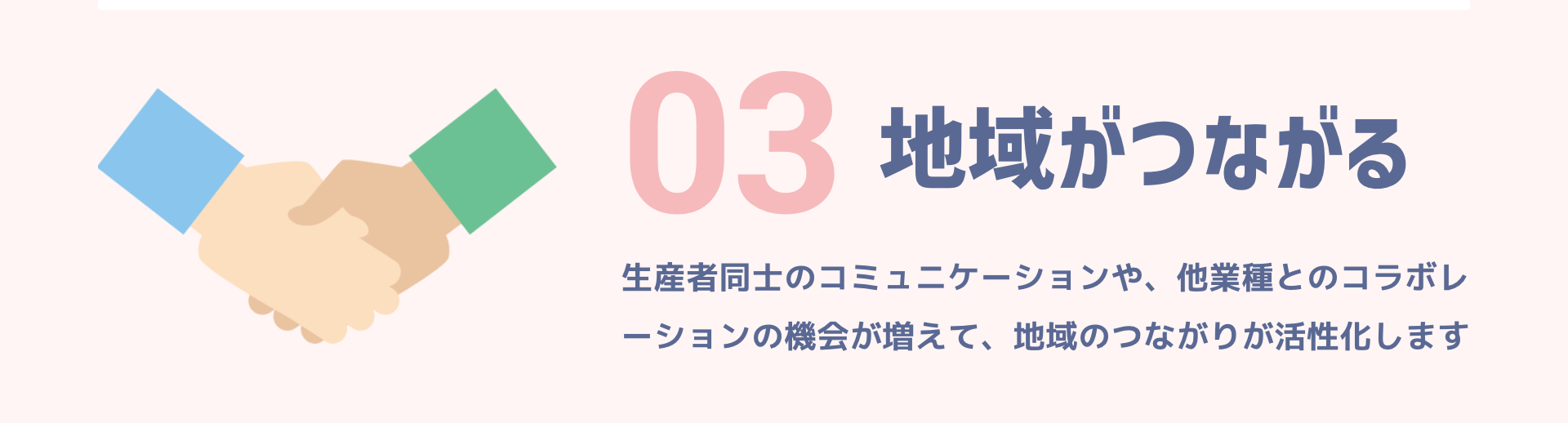 03 地域がつながる｜生産者同士のコミュニケーションや、他業種とのコラボレーションの機会が増えて、地域のつながりが活性化します