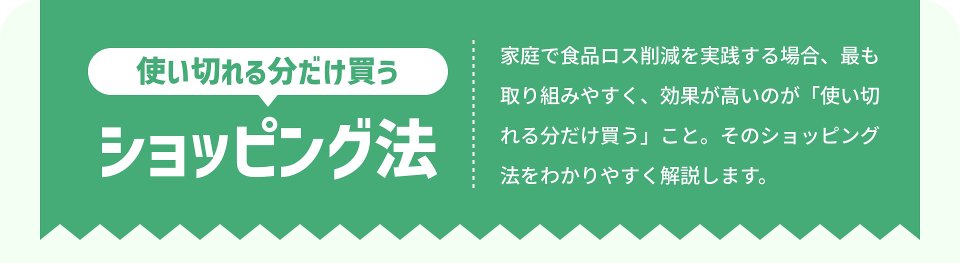 使い切れる分だけ買うショッピング法 家庭で食品ロス削減を実践する場合、最も取り組みやすく、効果が高いのが「使い切れる分だけ買う」こと。そのショッピング法をわかりやすく解説します。