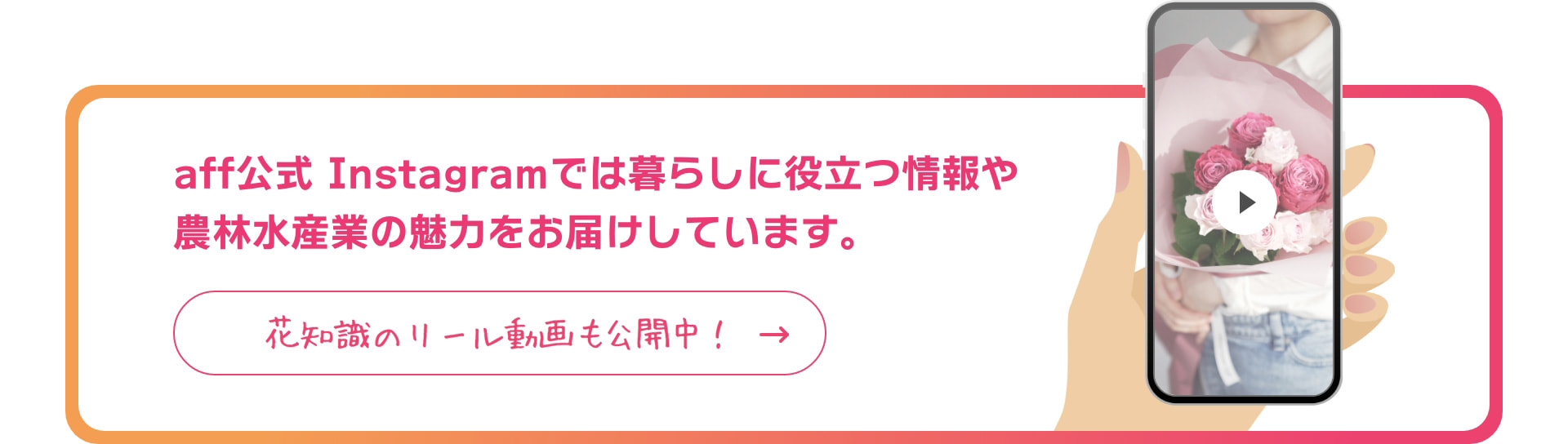 aff公式 Instagramでは暮らしに役立つ情報や農林水産業の魅力をお届けしています。花知識のリール動画も公開中! https://www.instagram.com/aff_maffjapan/