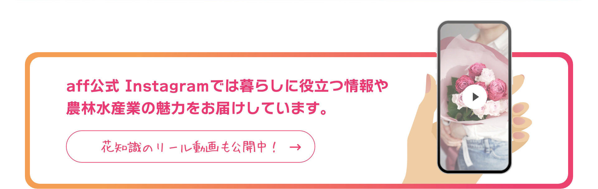 aff公式 Instagramでは暮らしに役立つ情報や農林水産業の魅力をお届けしています。花知識のリール動画も公開中！　https://www.instagram.com/aff_maffjapan/