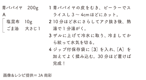 青パパイヤの塩昆布和えのレシピ