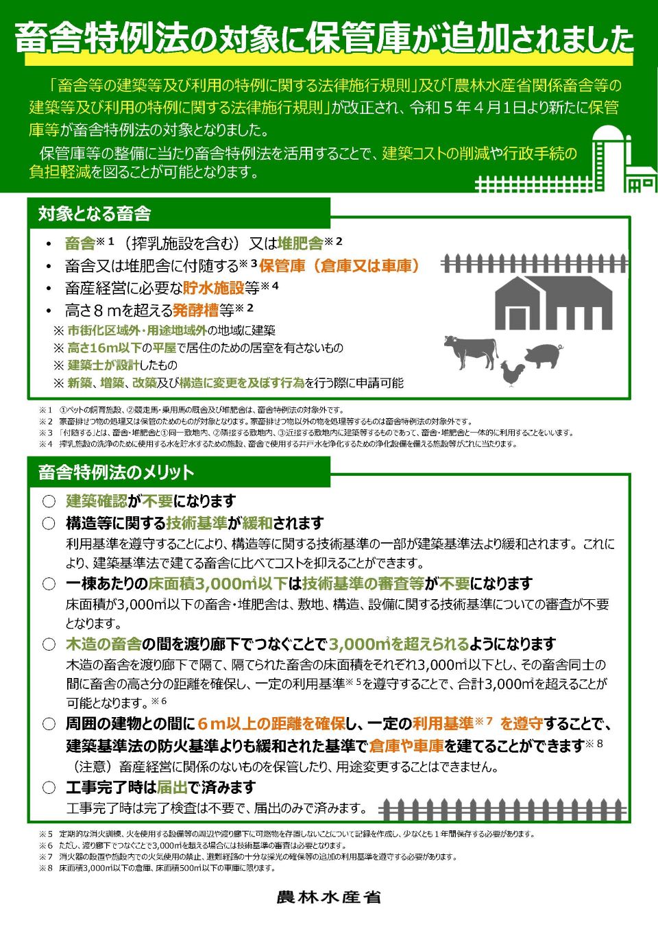 畜舎特例法の対象の追加に関するリーフレット