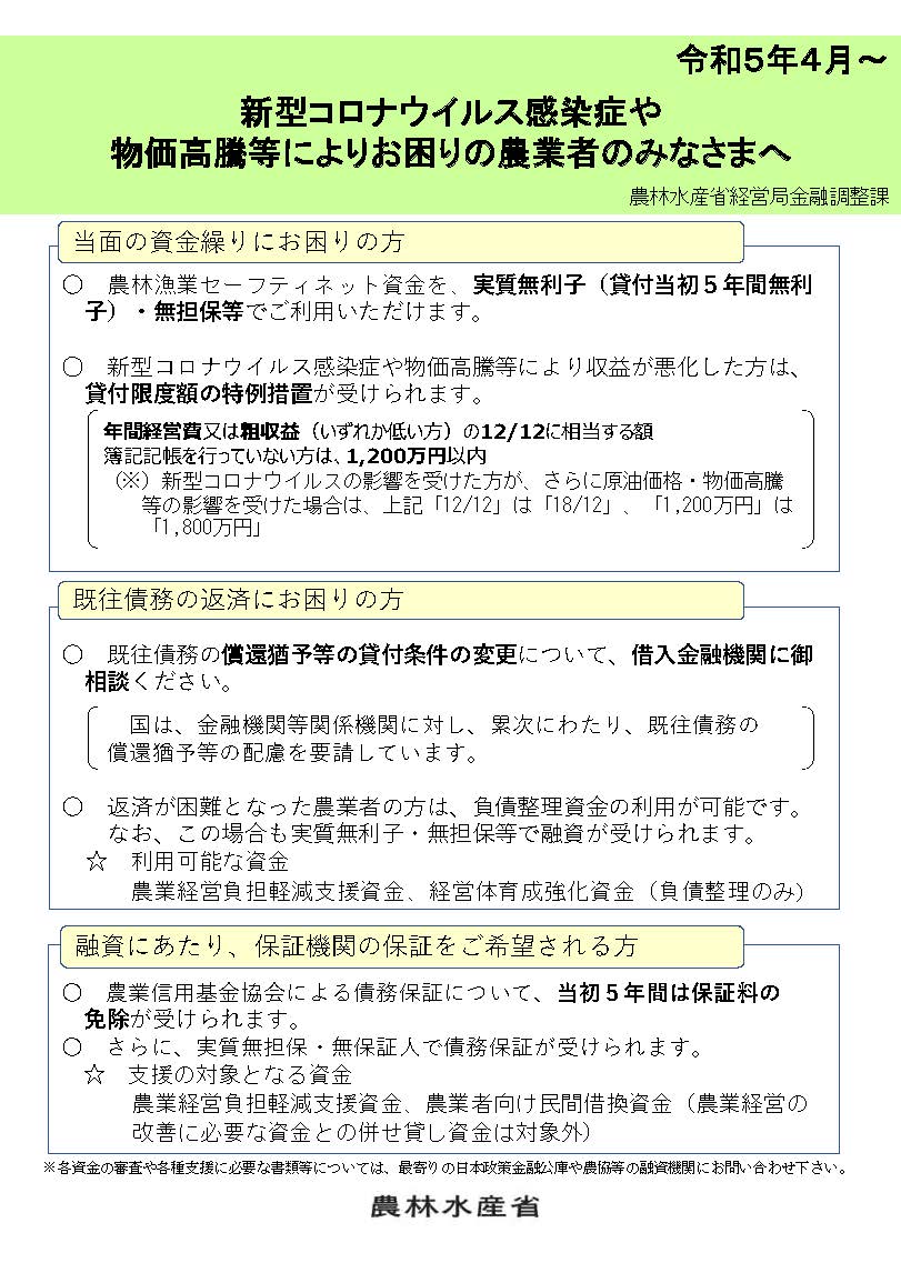 新型コロナウイルス感染症や物価高騰等によりお困りの農業者のみなさまへ.