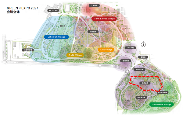 GREEN×EXPO2027会場図内の政府出展の位置