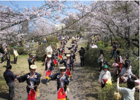 岡城桜まつりで行われる大名行列