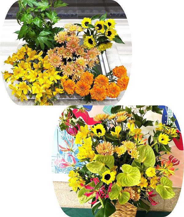 千葉県産マリーゴールドなど5種類の切り花等とフラワーアレンジメント