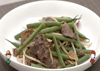 さやいんげんと福島牛のオイスターソース炒め