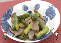 アスパラガスと山麓高原豚のガーリック炒め