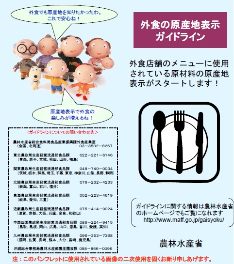 パンフレット外食の原産地表示ガイドライン